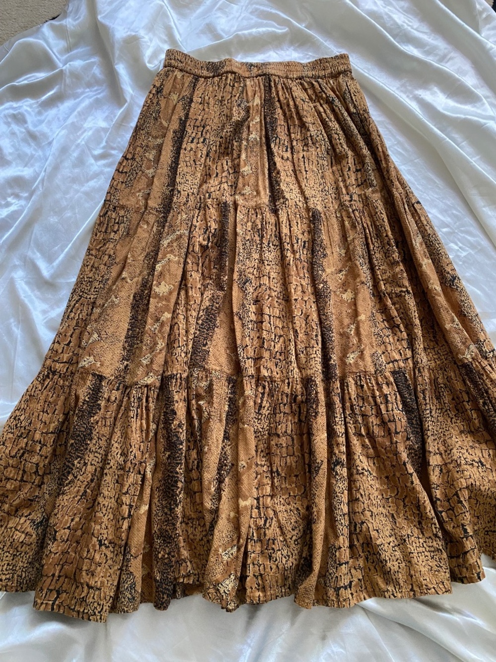 Vintage y2k Pool Brown Snake Python Print Tiered Maxi Skirt Boho Medium